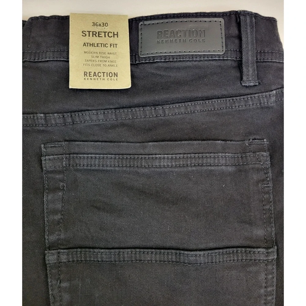 Kenneth Cole Reaction Mens Athletic Fit Stretch Jeans Nightfall Black 36x30 NEW